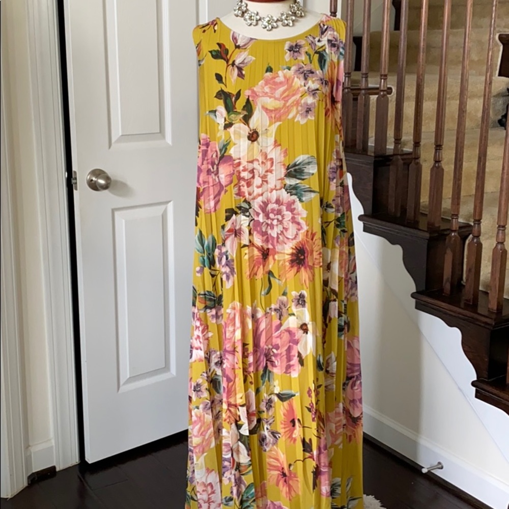 EXQUISITE pleated floral maxi dress lined XL NWT - Picture 3 of 8